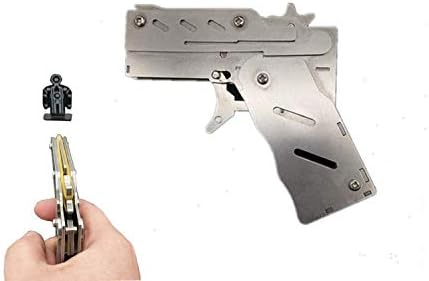 AMOY TANG Mechanical Gun Folding Toy Blasters Rubber Band Transmitter Office Entertainment Toys (Gift:500 Rubber Bands and 5 Targets) … (Silver)