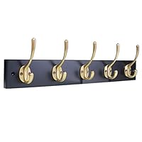 SZAT PRO Wall Mounted Coat Rack with 5 Rustic Bronze Hooks Black Wooden Rack Rail for Kids Coats Hats Handbags for Your Entryway, Kitchen(Black Wooden, Bronze)