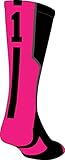 TCK Player Id Black/Neon Pink Number Crew Sock (#1 - Single Sock, Small)