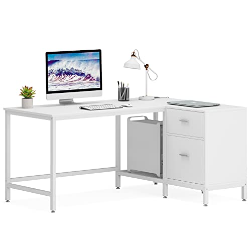 Tribesigns Reversible L Shaped Desk with Storage Drawer, 55 Inch