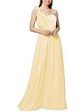 DianSheng Women's One Shoulder flowers Long Prom Dress with Flowers Yellow US10