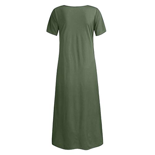 CCOOfhhc Women's Summer Dress Casual Loose Beach Cover Up Long Plain Print Short Sleeve Maxi Dresses with Pocket Army Green