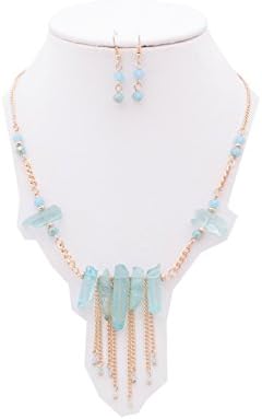 {JN0191 J JEWELRY} WOMEN'S FASHIONABLE BULLET SHAPE GEM STONE NECKLACE AND EARRINGS SET (JADE)