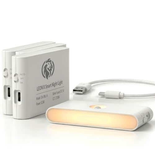 LEONIX Motion Sensor Light for Home & Children's Room [4 Pack], Unique Double-Sided Anti-Glare Night Light, Wireless Rechargeable Magnetic LED Lamp, Eye-Protection Design for Bedroom, Warm White