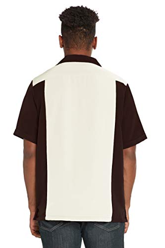 9 Crowns Men's Retro Bowling Bahama Camp Button-Down Shirt (Brown/Beige, Medium) - Thumbnail 4