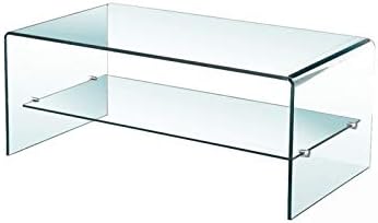 Quidin Modern Tempered Clear Bent Glass Coffee Table with One Shelf Living Room Furniture
