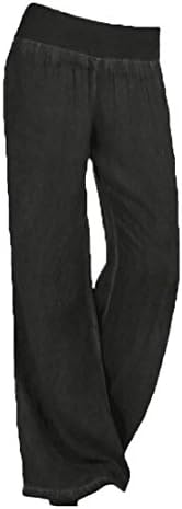 BU2H Womens Casual High Waist Washed Denim Wide Leg Palazzo Pants Black US S