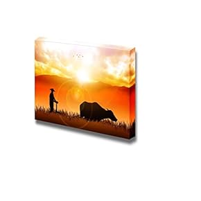 Canvas Prints Wall Art - Illustration of a Farmer Plowing The Fields - 12" x 18"