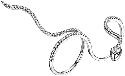 Happy Hours - Alternative Mosaicing Zircon Copper Ring/Vintage Unique Punk Snake Modeling Personal Decoration/Women Fashion Alloy Adjustable Anti-Allergic Phantom Double Finger Decor(Silver)