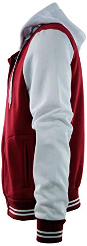 ChoiceApparel Mens Baseball Varsity Jacket with Detachable Hoodie (XL, 611-Red/White)