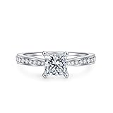 Hafeez Center 4-Prong Set 1.0 CT Princess Brilliant Cut Simulated Diamond CZ Solitaire Engagement Wedding Ring Rhodium Plated Sterling Silver, 2.16 CTW