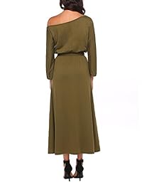 ACEVOG Slash de la mujer vestido de manga larga (cuello apagado hombro Maxi vestido con cinturón