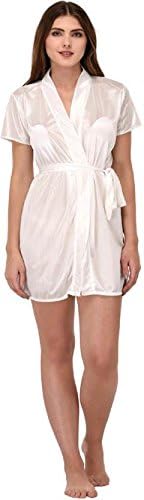 Slks India Craft Women Satin Kimono Robe V-Neck Sexy Honeymoon Nightwear Nightdress Sleepwear Short Length Free Size
