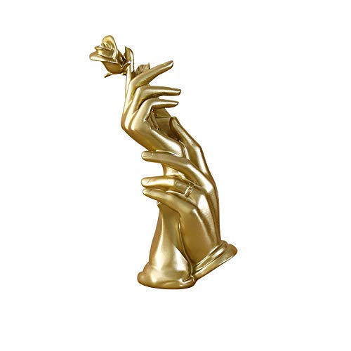 Hosoncovy Home Decoration Resin Sculpture Home Figurine Hand in Hand Ornament Gift Ornament for Wedding for Couples for Lover (Gold)