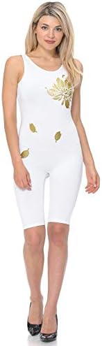 JJJ Women Catsuit Cotton Lycra Tank Bermuda Short Yoga Bodysuit Jumpsuit w/Hand Printing Art Works