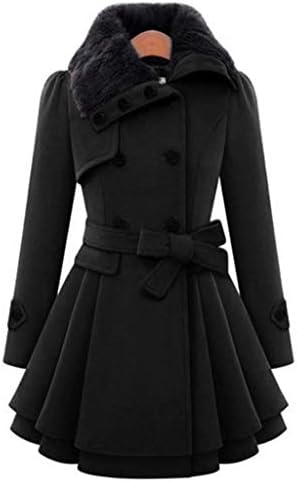Women's Coats Mid-Length Woolen Overcoat Double Breasted Winter Warm Outwear with Belt Slim Fit Long Cloak Trench Jacket