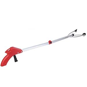 Omabeta Nest Picker Grabber Tool Prullenbak Grabber Positie Lock Vouwen voor Tuin Bladeren (Rood handvat)