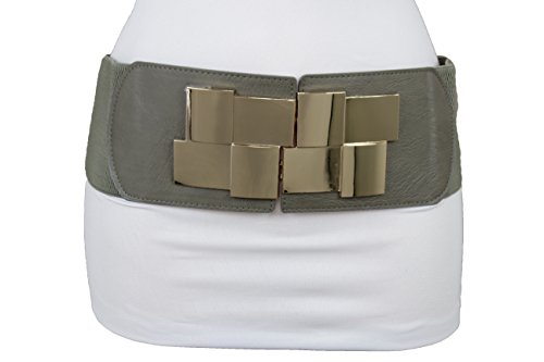 TFJ Women Belt Waist Hip Faux Leather Gold Metal Buckle S M Dark Green