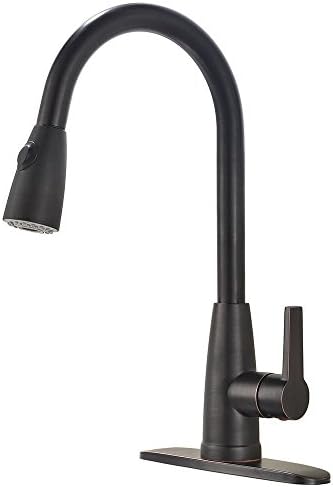 Lead-free Commercial Antique Stainless Steel Single Lever Handle Black Pull Down Sprayer Oil Rubbed Bronze Kitchen Faucet, Kitchen Sink Faucet With Deck Plate