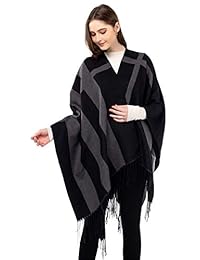 Poncho de invierno para mujer de tamaño grande con volantes y parte frontal abierta de ruana.