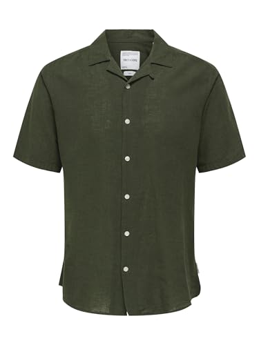 ONLY & SONS Onscaiden Life SS Solid Resort Linennoos da Uomo, Kambaba, XS