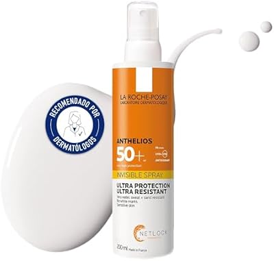 La Roche Posay Spray Invisível, Protetor Solar com FPS50+, Adequado para Peles Sensíveis, Previne o Stress Oxidativo, Resistente à Água, Suor e Areia, Fórmula com Água Termal, Anthelios, 200 ml