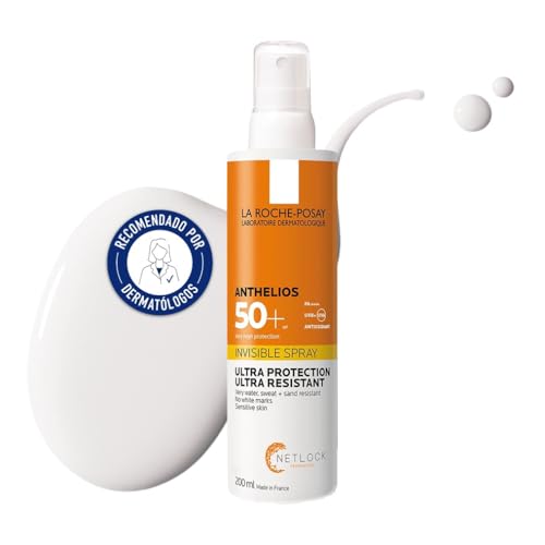 La Roche Posay Spray Invisible, Protector Solar con SPF50+, Apto para Piel Sensible, Previene el Estrés Oxidativo, Resistente al Agua, al Sudor y a la Arena, Fórmula con Agua Termal, Anthelios, 200 ml