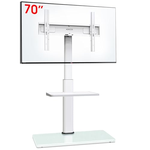 AOKCOS TV Ständer TV Bodenständer für 32-70 Zoll Fernseher bis zu 40 KG, TV Standfuß mit 2 Stufigen Ablagen, Fernsehstand Höhenverstellbar Schwenkbar