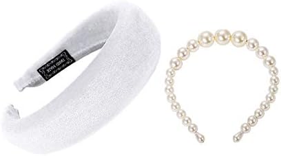 Womens Padded Headbands Fashion 2PCS Thick Velvet Pearl Vintage hair accessories Alice Band headband
