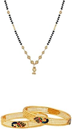 Quail Alloy Gold Plated Traditional Jewellery Combo of Mangalsutra & Bangles for Women