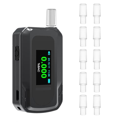 Homcoice Police Breathalyser with 10 Nozzles, Portable Approved Ethylometer with Electrochemical Sensor and USB Rechargeable, Professional Precision Alcoholemia Test for Home/Car Use