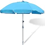 Snail Beach Umbrella, 7 ft Sand Anchor with Tilt Aluminum Pole, Portable Sun ray Protection Beach Umbrella with Carry Bag for Outdoor Patio, Blue