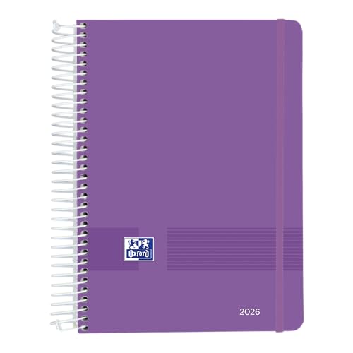 Oxford Live & Go, Agenda 2026 Giorno Per Pagina, A5, Coperchio Plastica con Spirale, Spagnolo, Colore Lilla