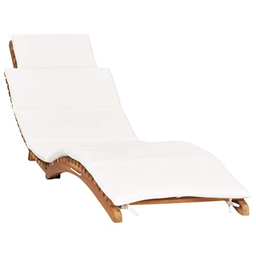 Tidyard Klappbare Sonnenliege mit Cremeweißer Auflage Gartenliege Holzliege Liegestuhl Relaxliege Saunaliege Strandliege für Garten Terrasse Schwimmbad Massivholz Teak
