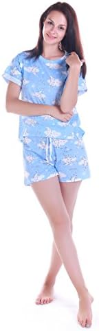 Amoy madrola Women's Sleepwear Cute Cartoon Print Tee and Shorts Pajama Set SY214 -Moon-L