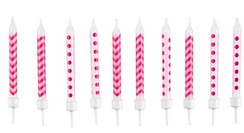 Amscan - 9900256-10 Birthday Candles Dots et Chevron - Rose Vif