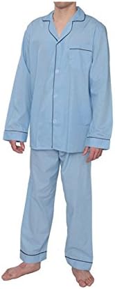 Ten West mens cotton long sleeve long leg pajamas set in solid colors (Small, Lt Blue)