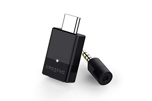 Creative BT-W3 Bluetooth 5.0 USB-C Audio Transmitter, aptX LL and aptX HD, 3.5 mm Analog Mic for Voice Chat Support, Codec Indicator and Selection, Pl