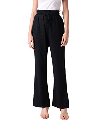ANGGREK Palazzo Beach Pants for Women Pull-On Elastic Waist Wide Leg Soft Pants M
