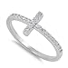 Christian Sideway Cross Cubic Zirconia Ring Sterling Silver 925 (Sizes 3-15)