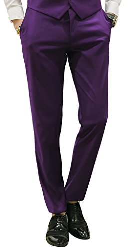 MOGU Mens Slim Fit Front Flat Casual Pants US Size 36 Purple