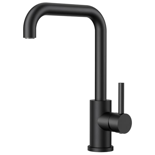 314Rt02YpoL Forious Wasserhahn Küche, Küchenarmatur Mit 360°Drehbar, L Förmige Mischbatterie Küche Spülenarmatur Mit Einhebel Für 1 Loch, Geeignet Für Den Einsatz In Familienküchen, Wohnmobilen, Matt-Schwarz
