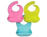 DARYOU Waterproof Silicone Baby Bibs for Babies & Toddlers (3 PCs), Wipes Clean Easily, Soft, Unisex, Adorable, Perfect Baby Shower Gift