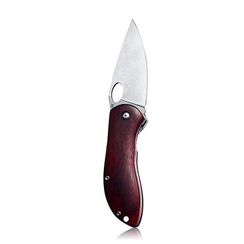 KUBEY Folding Knife, Small Pocket Knife with Wooden Handle, EDC Compact Knife with Razor Sharp Blade and Safety Liner Lock for Hunting Camping Hiking Tool (KU125-1) - Thumbnail 4