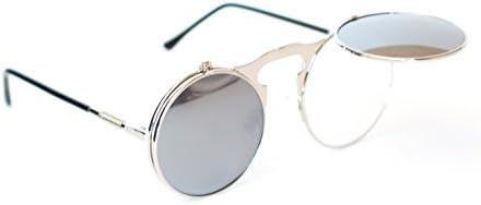 Vintage Steampunk Designer Metal Retro Sunglasses Round (Silver Frame, Mirror Lens)