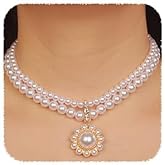 YERTTER 2 Tier Pearl Choker Necklace Crystal Pendant Charm Dangle Chain Collar Choker Boho Pearl Chain for Women