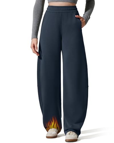 G4Free Fleece Lined Sweatpants for Women High Waisted Baggy Barrel Leg Sweat Pants Pull On Wide Leg Track Pants with Pockets(Dark Navy,XXL,Petite) at Amazon