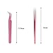 False Eyelash Tweezers,2pcs/set Stainless Steel Pink Straight/Curved Nail Tweezers Nippers Tools Eyelash Extension Tweezers Pointed Clip Makeup Tools
