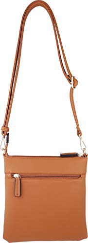 Vegan Mini Multi-Zipper Crossbody Handbag Purse with Tassel Accents with RFID Protection (Tan RF)