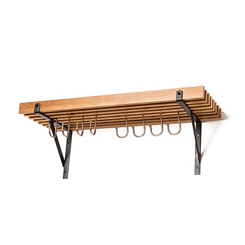 Soduku Kitchen Wall Mounted Bamboo Pot Pan Rack with 8 hooks - Thumbnail 3